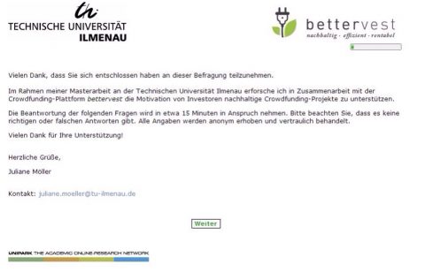 Online-Befragung zum Thema Nachhaltigkeit im Crowdfunding